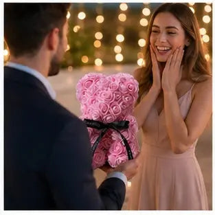Ours en rose artificiel rose pâle 25 cm – Rosy Bear
