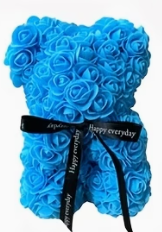 Ours en Roses Artificielles Bleu 25 cm – Cadeau Romantique