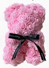 Ours en Roses Artificielles Rose Pâle  25 cm – Cadeau Romantique