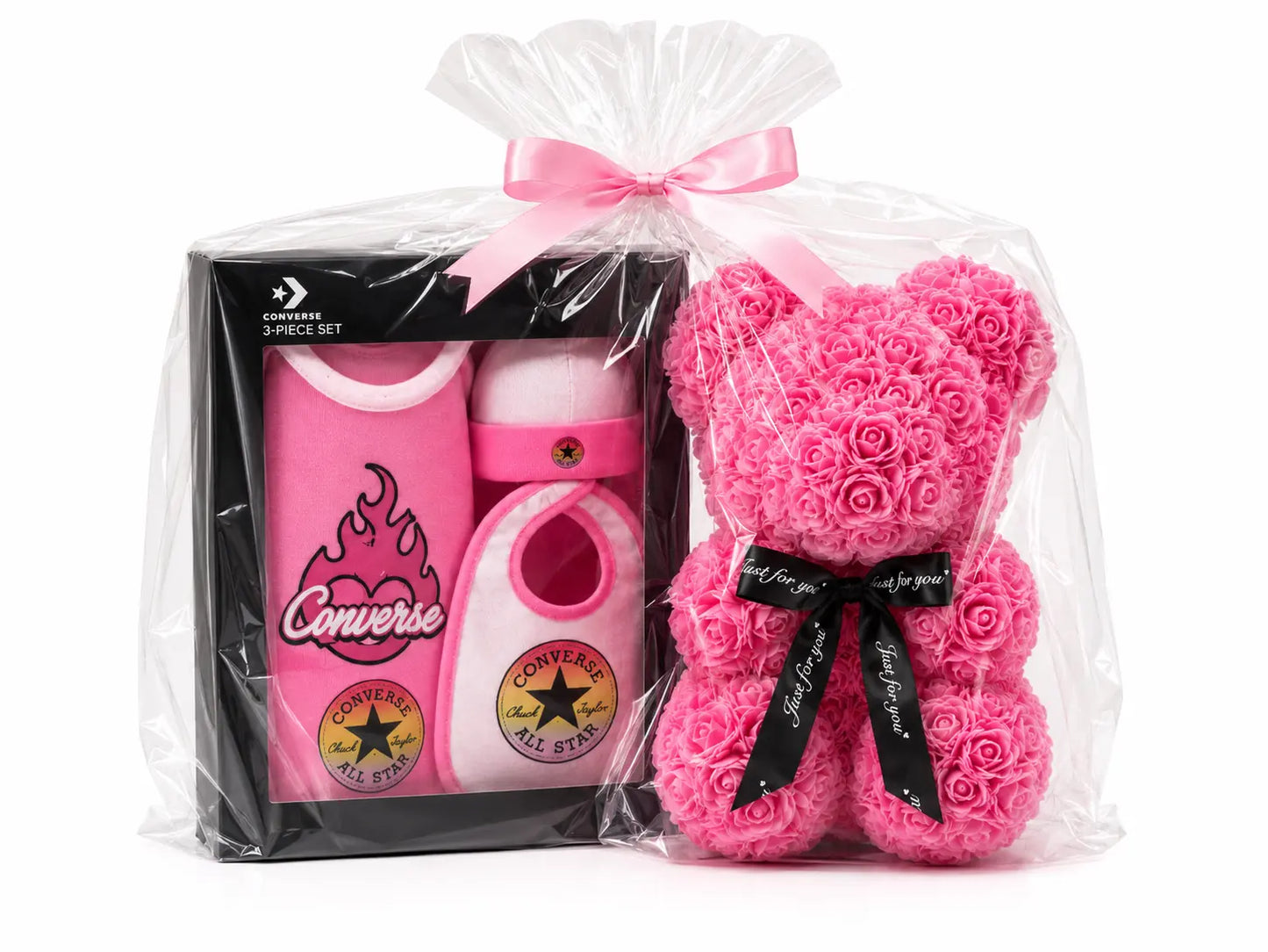Coffret Naissance Fille Converse Angels – Ours en Roses Rose 25 cm