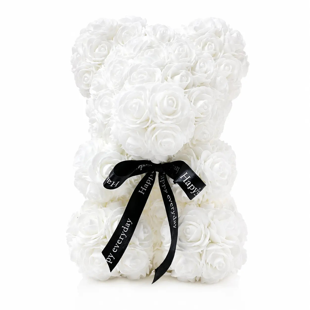 Ours en Roses Artificielles Blanc 25 cm – Cadeau Romantique Rosy Bear